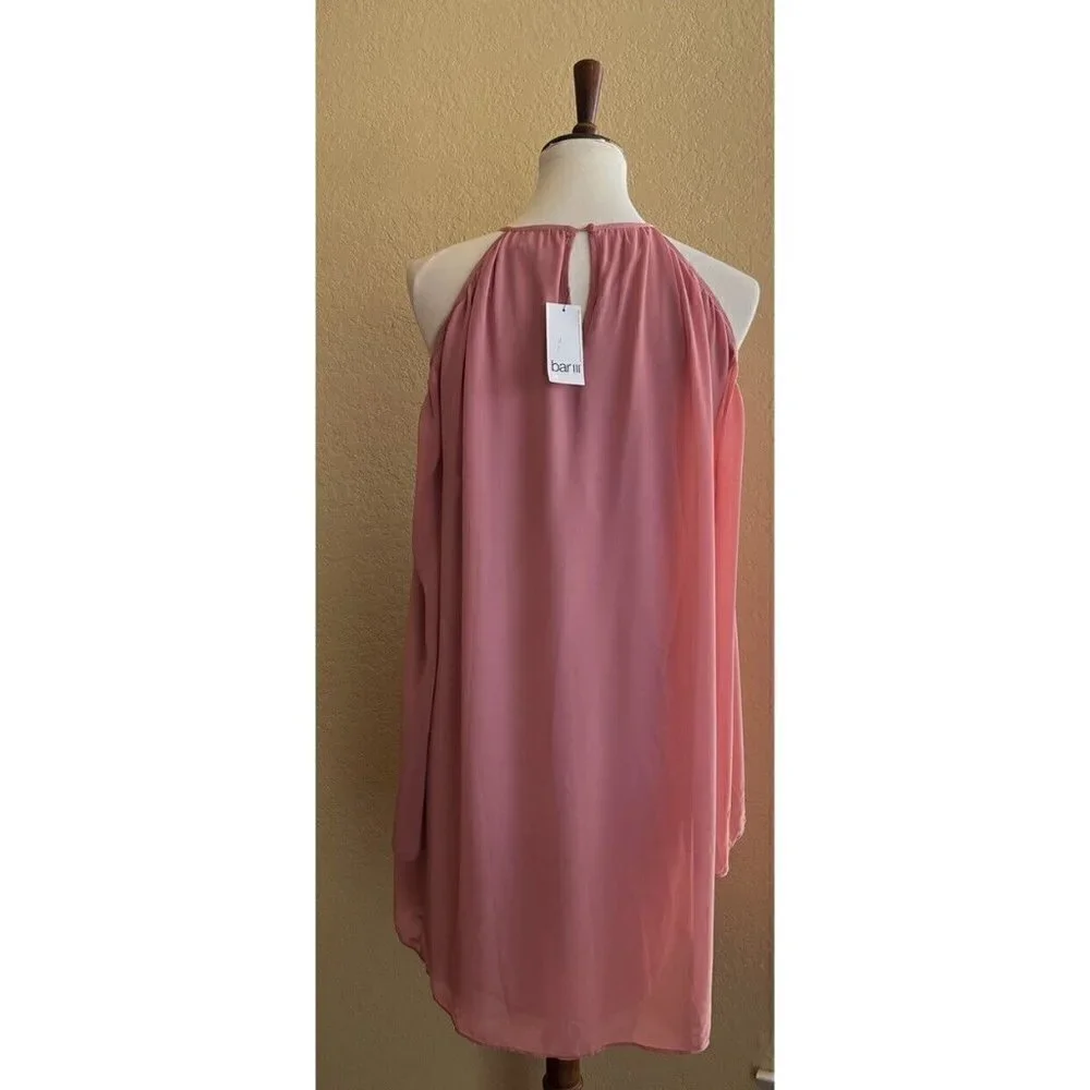 Bar III Cold Shoulder Chiffon Dress Bronzed Rose Size M NWT - Picture 10 of 11